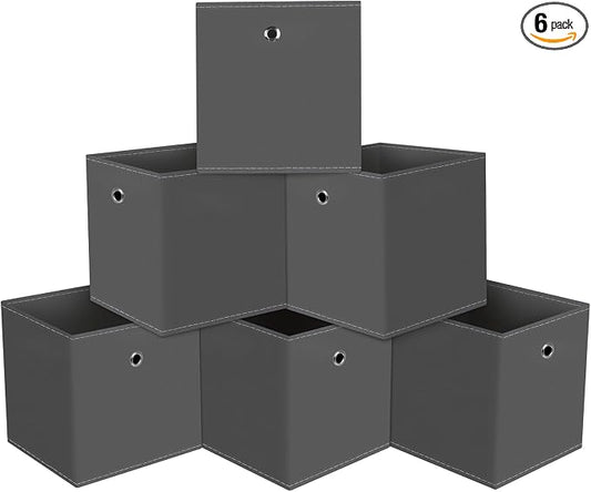 13 inch Record cube storage bins,collapsible fabric storage cubes Decorative storage basket,apply to clothes organizer box,shelves in closet,laundry,daycare centers,offices,6 Pack(Gray)