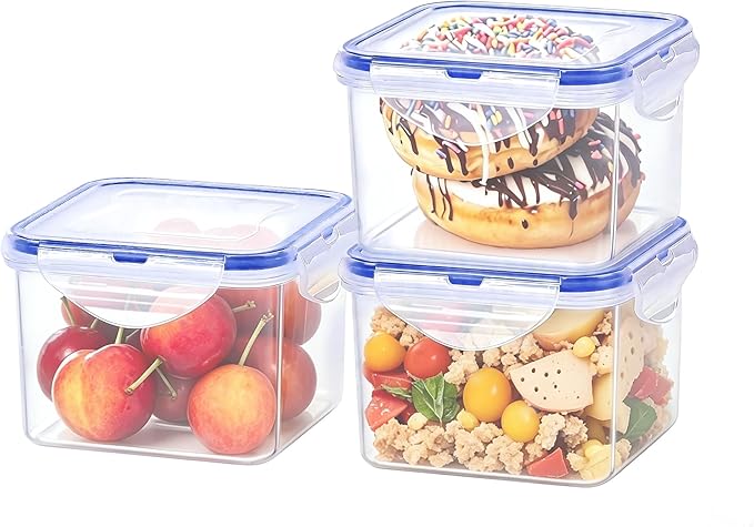 KIGI Small Food Storage Container,Set of 3 (2.9 Cup) | Leakproof & Airtight, 4-Sided Locking Lid, Ideal for Lunch, Meal Prep, Leftover & Snacks, BPA-Free Plastic, 23 oz