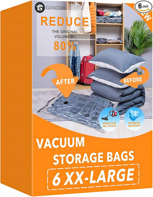 GONGSHI Vacuum Storage Bags, Space Saver Seal Bags For Clothing, Travel Luggage,Blankets, Comforters, Pillows, Clothes Storage.6 XX Large