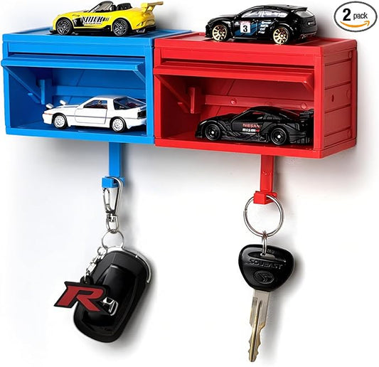 2 Pcs Car Garage Key Holder Car Key Holder for Wall 3D Easy Installation Keys Rack Wall-Mounted, Suitable for Cars Enthusiasts, Suitable for Entrances, Corridors, Front Doors (Red, Blue)