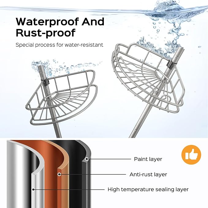HAMITOR Corner Shower Caddy Tension Pole: 4-Tier Rust-Resistant Adjustable Bathroom Organizer Shelves - 47.72-123.6 Inch No-Drill Quick Install - Space-Saving Storage for Renters Family - Silver Gray
