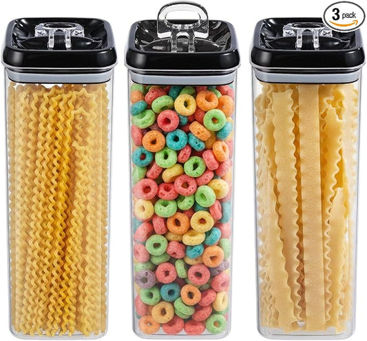 Felli Flip Tite TALL Storage Container with Lid 4" Air Tight Easy Open Ring Top, Clear Acrylic Skinny Canister Jar for Spaghetti Lasagna Fettuccine Noodle, Kitchen Cupboard Pantry Organizer (2.0 qt)