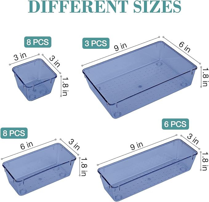 25 PCS Drawer Organizer Set, 5 Size Bathroom and kitchen organizer Trays | Bathroom and kitchen Drawer cabinet organizer Trays, Clear Storage Bins for Makeup, Jewelry, Utensils and Gadgets