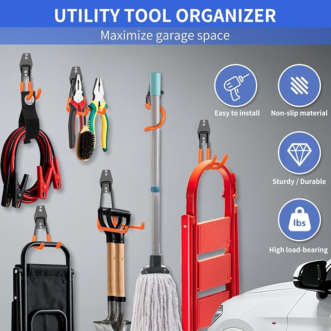 Heavy Duty Garage Hooks 18 Pack, Utility Steel Wall Mount Hook | Garage Storage Hooks with Non-Slip PVC Coating for Bike, Ladder, Tools, Hose & Garage Organization