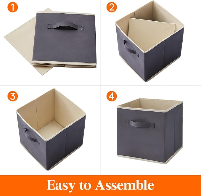 Lifewit Storage Cubes, Foldable Decorative Fabric Storage Baskets for Organizing Home Organizers with Handles for Shelves, Closet, 11 Inch Bins, 18L Gray&Black, 12 Packs