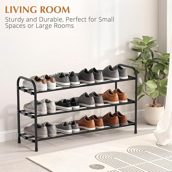 INSMART 3-Tier Expandable Shoe Rack, Stackable and Adjustable Shoes Organizer Storage Shelf, Sturdy and Durable Metal Structure Free Standing Shoe Rack for Closet Entryway Doorway