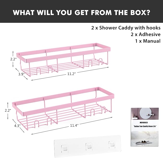 Moforoco Shower Caddy Shelf Organizer Rack, Self Adhesive Black Bathroom Shelves Basket, Home Farmhouse Wall Inside Organization and Storage Decor Rv Accessories, First Camper Apartment Essentials