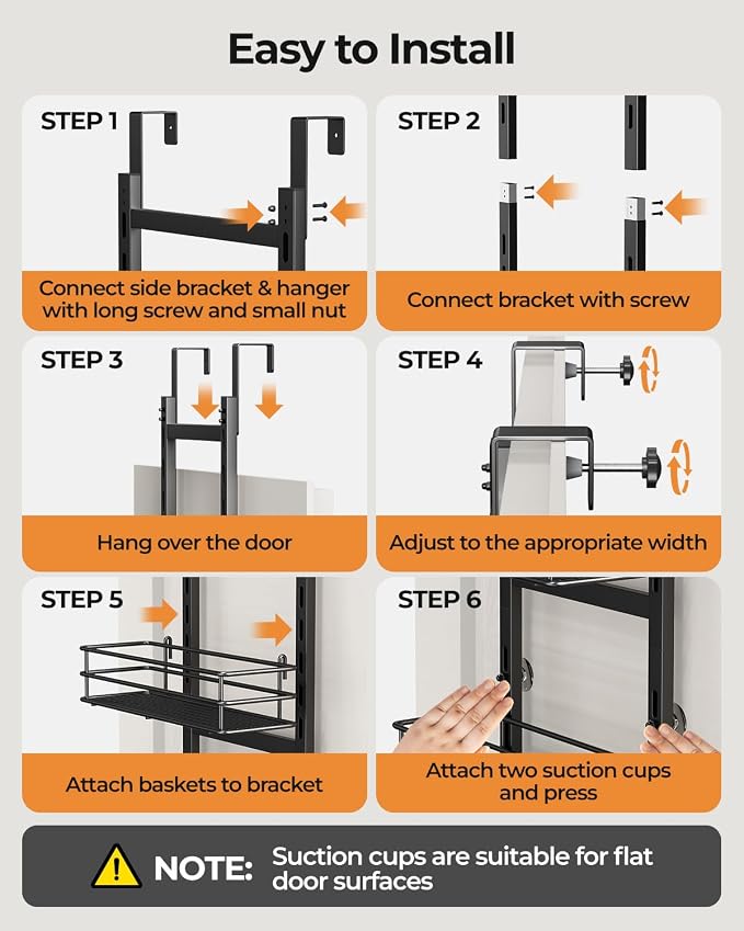5-Tier Narrow Pantry Door Organizer,Over the Door Pantry Organizer,Black | Height Adjustable Heavy Duty Hanging Metal Basket,Back of Door Organizers and Storage for Home,Kitchen,Laundry,Bathroom