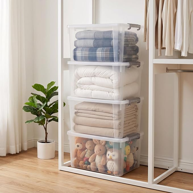 Citylife 6 Packs 58.1 QT Plastic Storage Bins with Lids Large Stackable Storage Containers for Organizing Clear Storage Box for Garage, Closet, Kitchen
