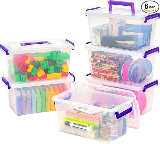 IRIS USA Storage Bins with Lids |Made in USA| 5 Qt - (6-Pack) - Clear | Built-In Handle Tote / Plastic Containers for Crafts, Art, Office & Study Supplies / Interlocking Latches