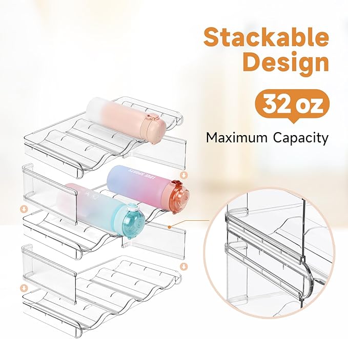 Stackable Water Bottle Organizer Large Compartment Water Bottle Holder | 3 Tier Water Bottle Organizer for Cabinet, Water Bottle Rack for Kitchen Organization and Storage - Hold 12 Bottles