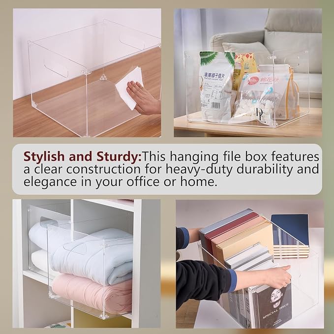 Clear Acrylic File Organizer, with Handles – Easy Assembly Required, Acrylic File Holder for Office, Letter/A4 Documents, Magazines & Binders – Fits Standard 8.5"x11" Paper Perfectly