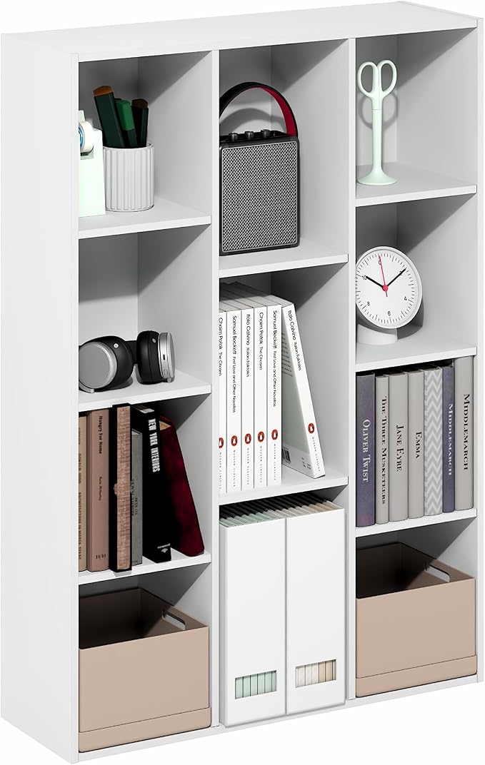 Furinno LUDER Book Shelf, 11-Cube Bookshelf, Reversible Bookcase, 9.4 x 29.1 x 41.7, Easy Assembly, for Living Room, Bedroom, Home Office, White