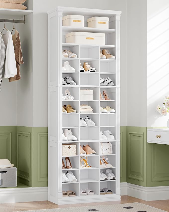 Hzuaneri 13 Tiers Shoe Storage Cabinet, Tall Shoe Cabinet with Cubby | Wooden Shoes Organizer for Closet, 39 Pairs, Shoes Cubby Organizer for Entryway, Hallway, Bedroom, White SR31003X