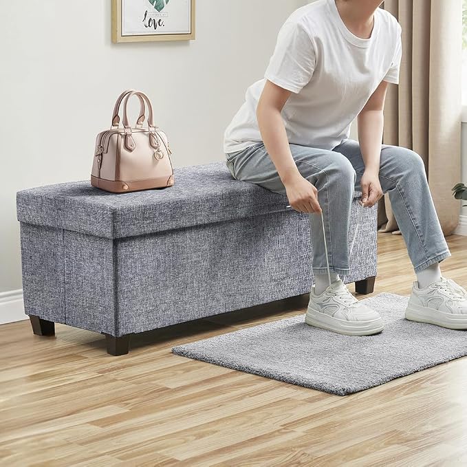 Ornavo Home 43" Large Storage Ottoman Bench with Legs, Gray | Foot Rest Stool; Ottoman with Hidden Storage; Ideal for Bedroom, Living Room, Entryway or Home Office