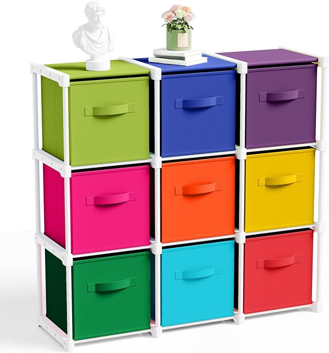 Briwooody 9 Cube Storage Organizer Storage Bins Shelf,Multicolor