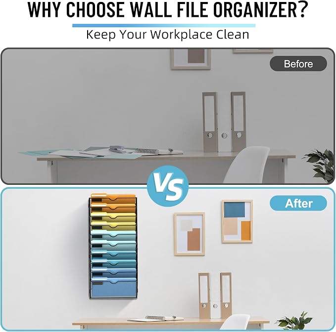 SUPEASY 10-Tier Hanging Wall File Organizer with Hooks, 2 Pack | Mesh Wall File Holder, Mail Organizer Wall Mounted for Papers, Documents, Folders and Magazines in Home Office, Classroom