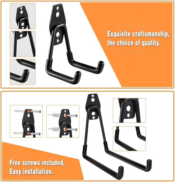GUDEMAY 32 Pack Steel Garage Hooks Heavy Duty, Utility Wall Mount Hook with Anti-Slip Coating, Hanger & Organizer for Bulk Items, Bikes, Ladders, Power Tools, Ropes, and More Equipment