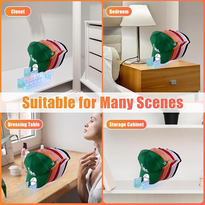 Hat Organizer for Baseball Caps Hat Rack Acrylic Hat Stand 2Pack No Install | Hat Storage for 14 Baseball Caps Closet Organization Hat Holder Display Baseball Cap Organizer for Closet, Bedroom, Dresser