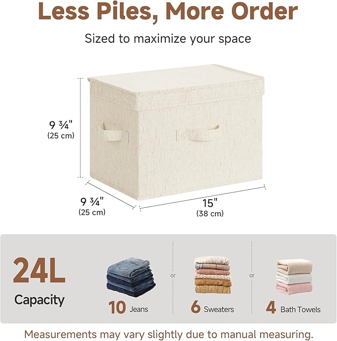 StorageWorks Fabric Storage Bins with Lids, Large Closet Storage Bins | Flip-Top Lid, 3 Handles, Collapsible, Stackable, for Clothes Blankets, Multi-Purpose, Large, Rustic Linen, 2-Pack