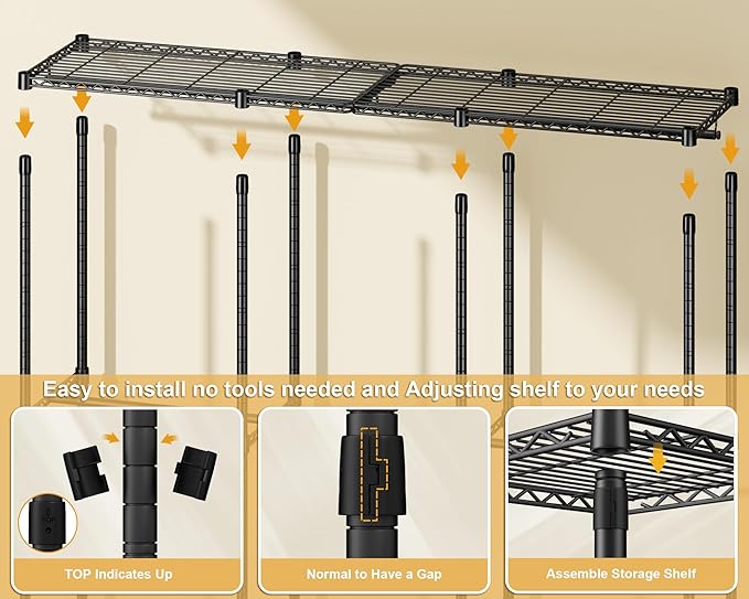 E14C Pro Heavy Duty Closet Organizer System，Freestanding Clothing Racks for Hanging Clothes，Adjustable Garment Rack 69" W × 16" D × 77" H Hold 960 lbs，Black Rack with Black Dustproof Cover