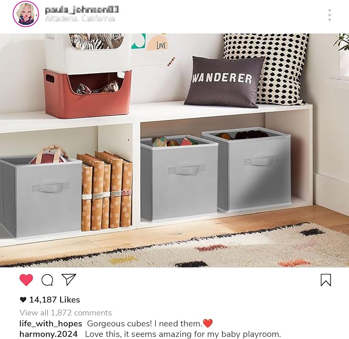 Criusia Storage Cubes, 11 Inch Cube Storage Bins for Shelves (10 Pack), Fabric Collapsible Storage Bins with Dual Handles, Foldable Cube Baskets for Magazines, Closet Organizers and Storage Box (Grey)