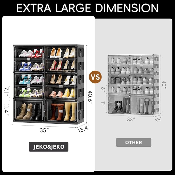 JEKO&JEKO 5 Tiers Foldable Boot Storage Shoe Rack Cabinet for Closet Entryway, Large Collapsible Shoe Organizer with Magnetic Doors (Black)