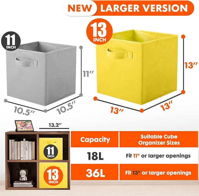 ShellKingdom Storage Bins, Foldable Fabric Storage Cube And Cloth Organizer | Storage Drawer For Closet And Toys, 13 X 13 X 13 INCH, 6 Pack (Yellow)