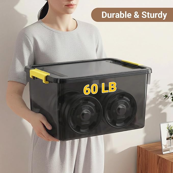 40Qt Stackable Storage Bins with Lid Tray Craft Box Organizer, 1Pack,GY | Clear Plastic Latching Boxes Organizers with Dividers Portable Containers for Arts & Crafts, Home Office Classroom Car Trunk