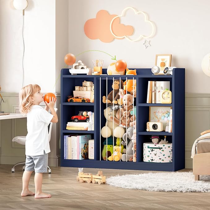2-in-1 Toy & Stuffed Animal Organizer, Kids 6-Cube Storage Shelf with Rounded Corners & Anti-Tip for Playroom Bedroom