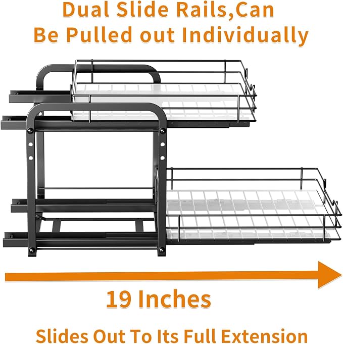 RCHYFEED 2 Tier Pull Out Spice Rack Organizer for Cabinet,11.5"Wx10.5Dx9.5H | Height Adjustable Spice Organization for Cabinet Metal Slide Out Spice Rack Heavy Duty Vertical Spice Rack for Cabinet,Pantry