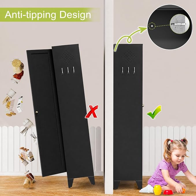 AQY 75" Pantry Cabinet, Black Freestanding Storage Cabinet with 5 Adjustable Shelves, Metal Pantry Cupboard with Ventilation Design & Hanging Hooks, 2-Door Kitchen Organizer for Living Room Kitchen | 5 Adjustable Shelves • Ventilated Metal Cabinet • Ha...