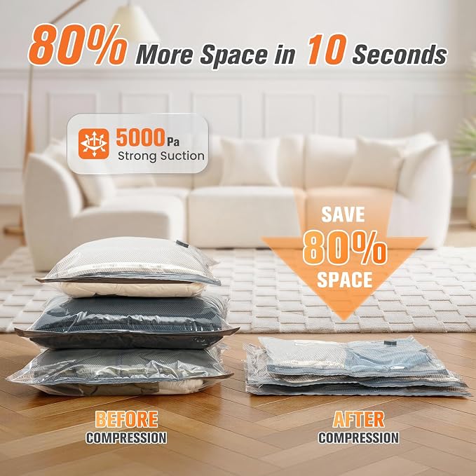 18 Pack Vacuum Storage Bags for Travel with Rechargeable Cordless Pump, Space Saver Bags for Clothes, Compression Packing Bags for Luggage and Suitcase, 18 Combo Size