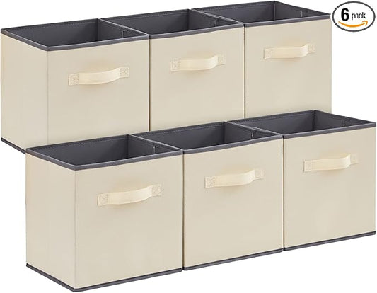 Lifewit Storage Cubes, Foldable Decorative Fabric Storage Baskets for Organizing Home Organizers with Handles for Shelves, Closet, 11 Inch Bins, 18L Beige, 6 Packs