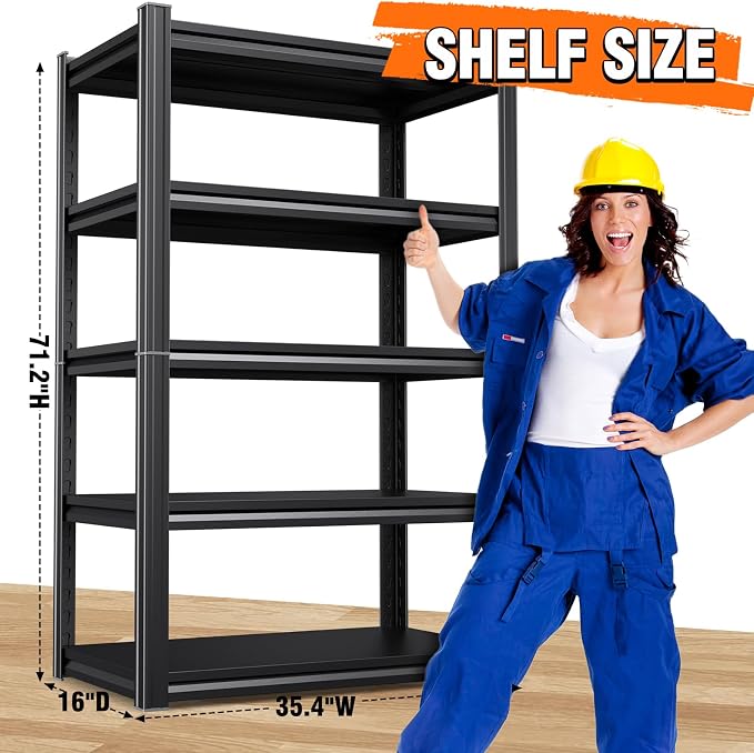 71" Hx35 Wx16 DMetal Garage Shelving-2500LBS 5 Tier Storage Shelves,Adjustable Heavy Duty Shelving Unit and Storage Large Rack,Utility Steel Shelf for Shop Warehouse Industrial Pantry Basement