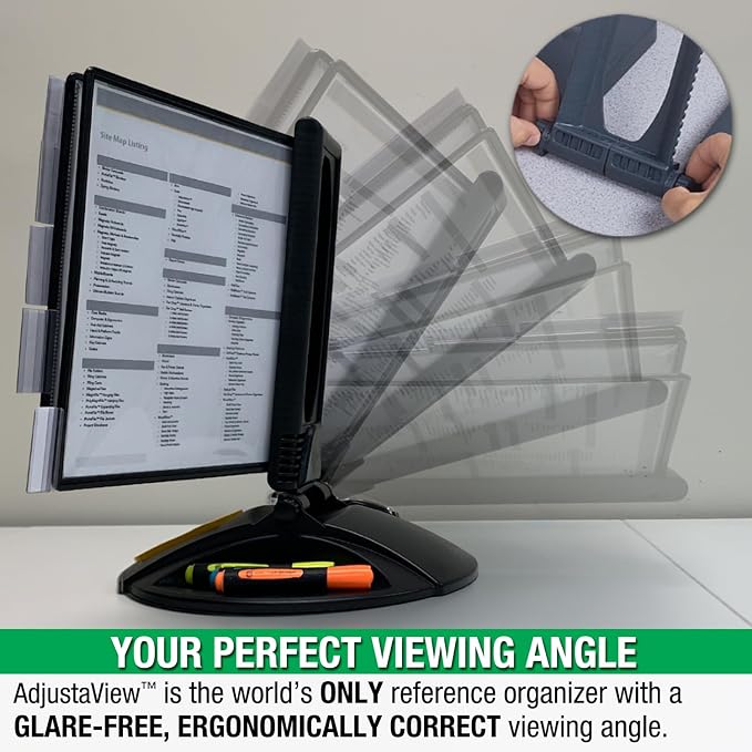 Ultimate Office Round Base 10-Pocket Desk Reference Organizer, Black Pkts | Functional Supply Storage PLUS Fast Access to 20 Letter Size Sheets. Filp and Find Your Most Important Documents in Seconds.