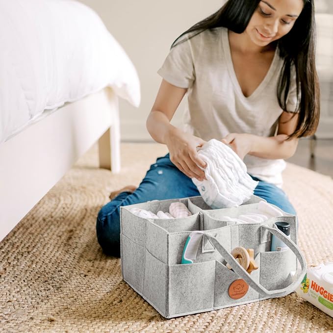 KeaBabies Baby Diaper Caddy Organizer with Handle, Portable (Classic Gray) | Baby Car Organizers and Storage for Nursery, Changing Table, Large Shower Gift Basket for New Mom Gifts & Boy Girl Registry