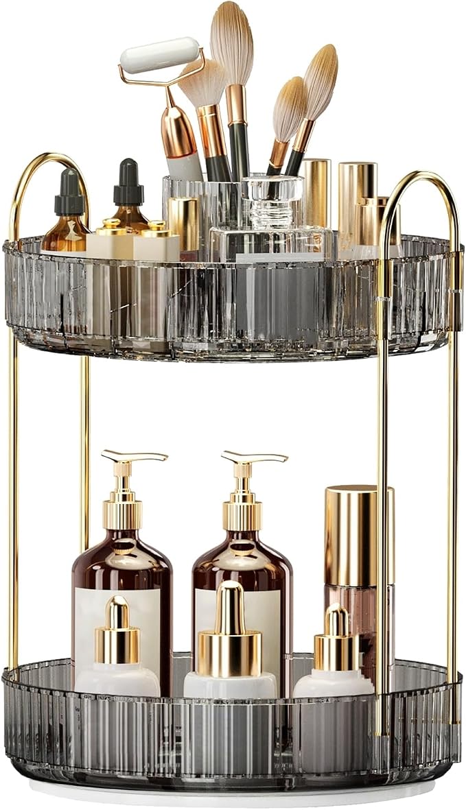 360° Rotating Makeup Organizer, Large Capacity Skincare & Cosmetics Tray | Skincare & Makeup Holder, Bathroom Counter Organizer, Spinning Storage Tray for Perfume, Dresser, Bedroom, Vanity Countertop
