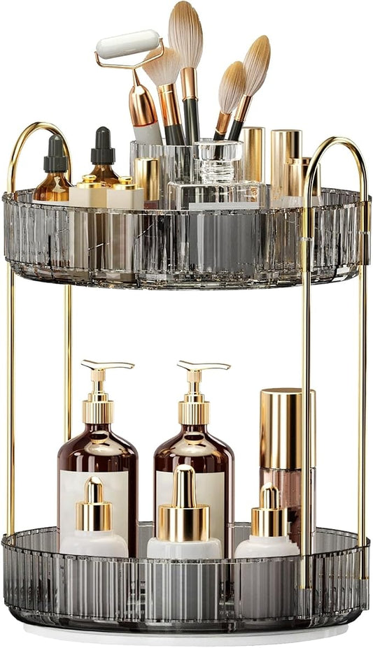 360° Rotating Makeup Organizer, Large Capacity Skincare & Cosmetics Tray | Skincare & Makeup Holder, Bathroom Counter Organizer, Spinning Storage Tray for Perfume, Dresser, Bedroom, Vanity Countertop