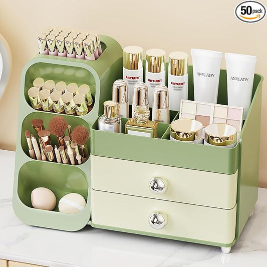 Anylady Large Capacity Makeup Organizer Countertop with Makeup Brush Holder for Vanity, Thickened Material, Bathroom Countertop Organizer Skin Care Perfumes Storage, Teen Girl Gifts for 13-25 Year