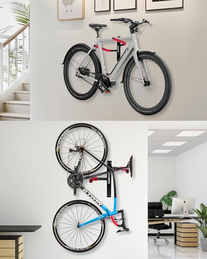 Wall Mount Bike Rack – Horizontal Indoor Bicycle Storage | with Flexible Arms – Holds 1 Bike – Safe & Secure Hanger for Road, Mountain, Gravel, Hybrid – For Garage, Apartment, Shed