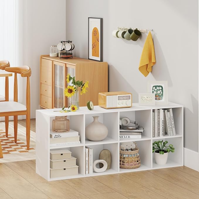 Giantex 8-Cube Bookcase, 3-Tier Cubby Bookshelf, Horizontal Vertical Display Rack with Anti-Tipping Kits, Modern Storage Organizer Shelf Unit for Bedroom, Living Room, Study (White, 8-Cube)