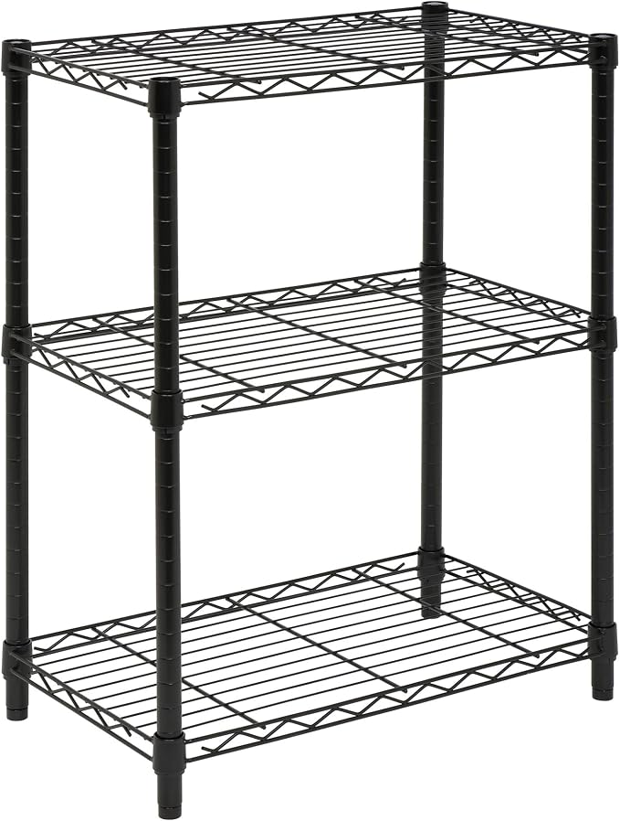 Honey-Can-Do 3-Tier Heavy Duty Adjustable Shelving Unit, 250-lb Per Shelf Metal Storage Rack, NSF Certified Wire Shelf for Kitchen Garage Pantry, Black, 24 x 14 x 30 in