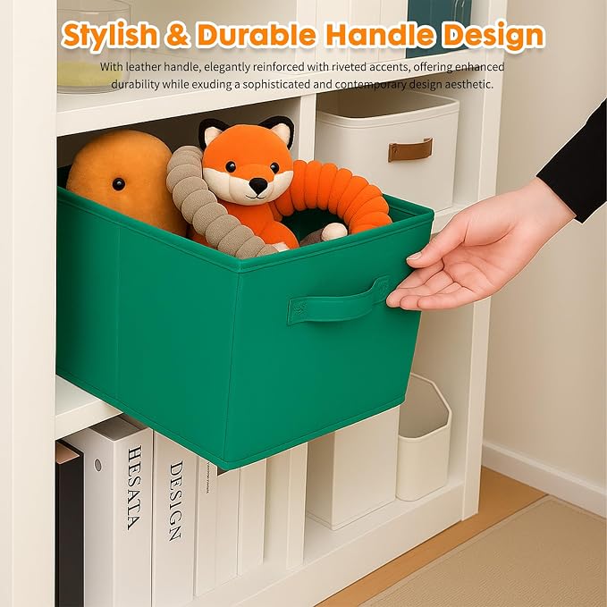 PowerKing Collapsible Storage Cubes, Farbic Storage Bins, Forest, 6 Pack | Sturdy, Lightweight, Easy Pull Handle, Closet & Shelf Organizer, Clothes and Toys Storage, 10.5'' x 11'' x 10.5''