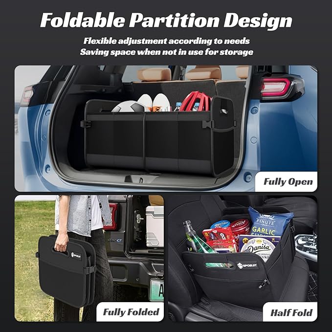Sposuit Trunk Organizer for Car - 70L Collapsible Car Storage, Black, 2 Pcs | 11 Pockets & Reinforced Handles, Large Capacity, SUV Trunk Organizers for Grocery Cargo, Non-Slip Bottom