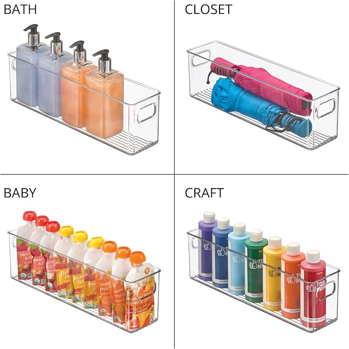 mDesign Plastic Kitchen Organizer - Storage Holder Bin with Handles for Pantry, Cupboard, Cabinet, Fridge/Freezer, Shelves, and Counter - Holds Canned Food, Snacks - 2 Pack - Clear