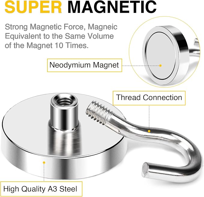 DIYMAG Magnetic Hooks 10pcs 170lbs Cruise Essentials 2026 Magnet Hook | Neodymium Heavy Duty Strong Magnets Hanging Ship Cabins Refrigerator Fridge Classroom Beach Vacation Kitchen Grills Home Tool