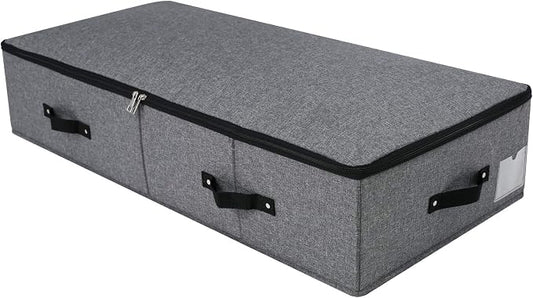 Under Bed Storage Bins with Lids, Closet Organizers, Foldable Under-bed Storage Baskets for Sheets, Clothes, Quilts, Sweaters, Wrapping Paper, 35x16.5x7inch, Black Gray, 1PCS