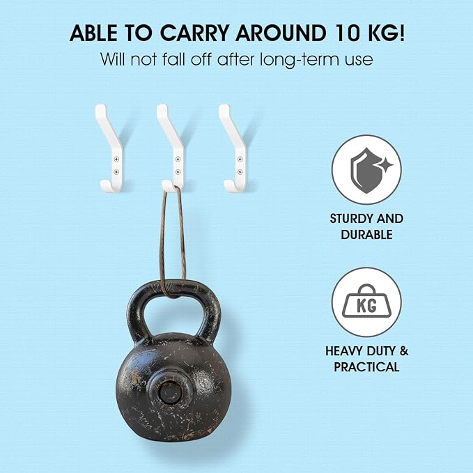 GlazieVault Coat Hooks for Wall – Door Hooks (10 Pack) - Heavy Duty Wall Mounted - Premium Design Rust Free Hooks