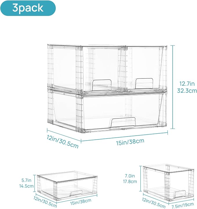 Vtopmart 3 pack Easily Clear Storage Dawers